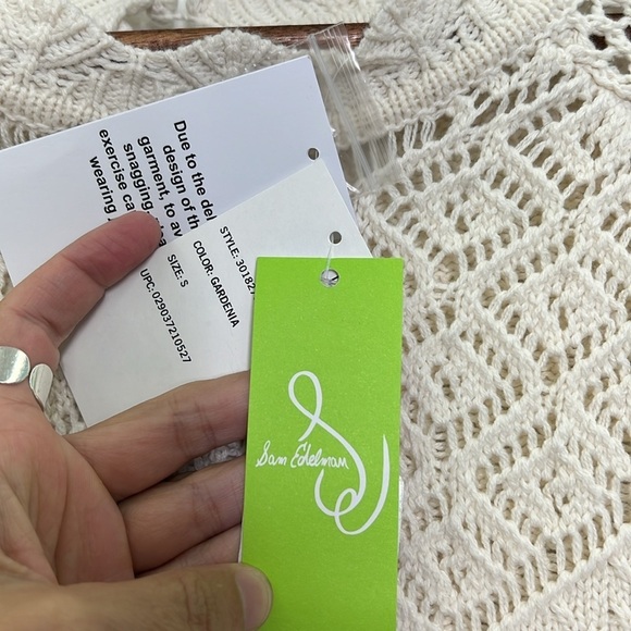 Sam Edelman - NWT Aura Ivory Crochet Long Sleeve Scalloped Sweater Size Small - Picture 10 of 11